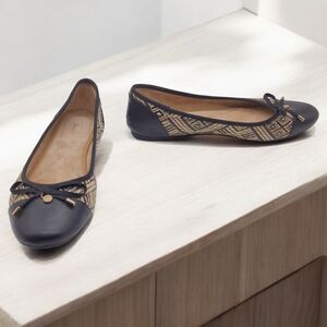 Women's Bass Lacy Raffia Black Patterned Ballet Flats sz 8